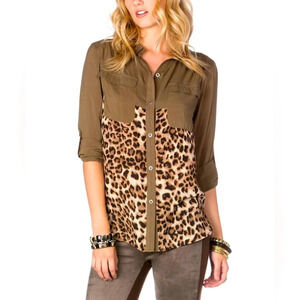 Miss Me Leopard Print Embellished Button Down